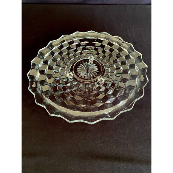 Fostoria American Clear Footed Cake Plate | MCM Stacked Cube Design | 12 3/8" - Picture 3 of 5